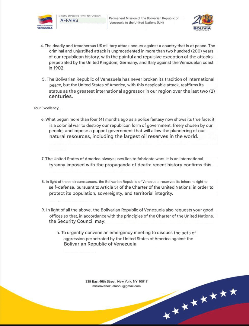 ونزوئلا خواستار نشست فوری شورای امنیت شد ونزوئلا خواستار نشست فوری شورای امنیت شد