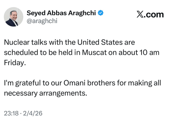 عراقچی: مذاکرات هسته‌ای با آمریکا جمعه در مسقط برگزار می‌شود