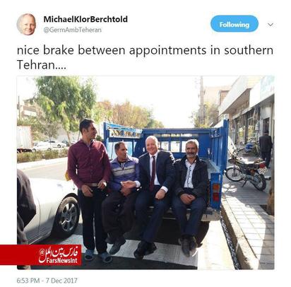سفیر آلمان در تهران باز هم سوار بر نیسان آبی: استراحتی خوب بین قرارهایم در جنوب تهران