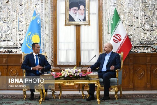 دیدار مولن آشیمبایف رئیس مجلس قزاقستان با محمدباقر قالیباف رییس مجلس
