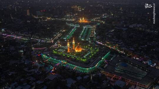 تصویر هوایی از بین‌الحرمین در شب نیمه شعبان